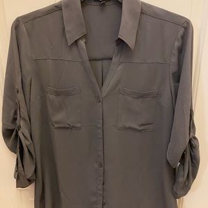 Express Blouse Button Front Roll Tab Long Sleeve Size Large
